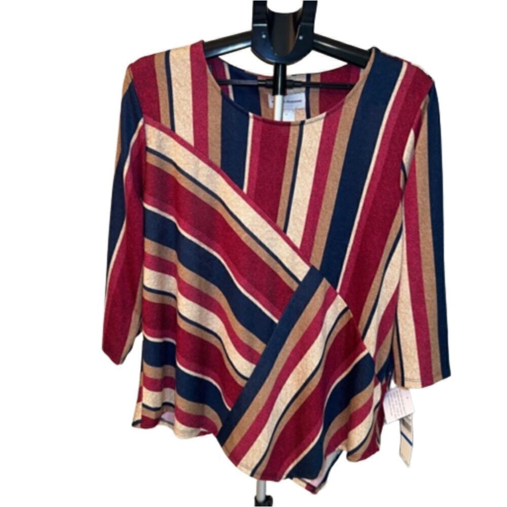 Alfred Dunner Sloane Street Spliced Striped Knit Asymmetrical Top Size XL NWT